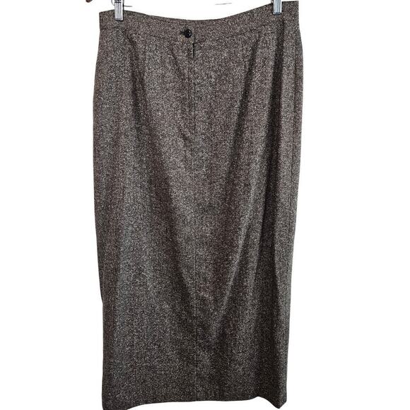 Conrad C Vintage Skirt Women Size 14 Brown 90s Midi Silk Wool Preppy Academia - Picture 2 of 10